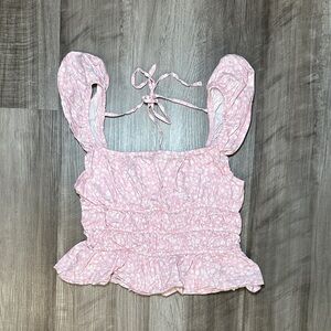 Altar'd State Light Pink Ruched Tie Crop Top - XS